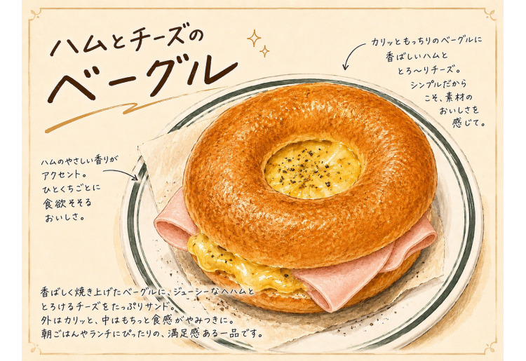 ハムとチーズのベーグル